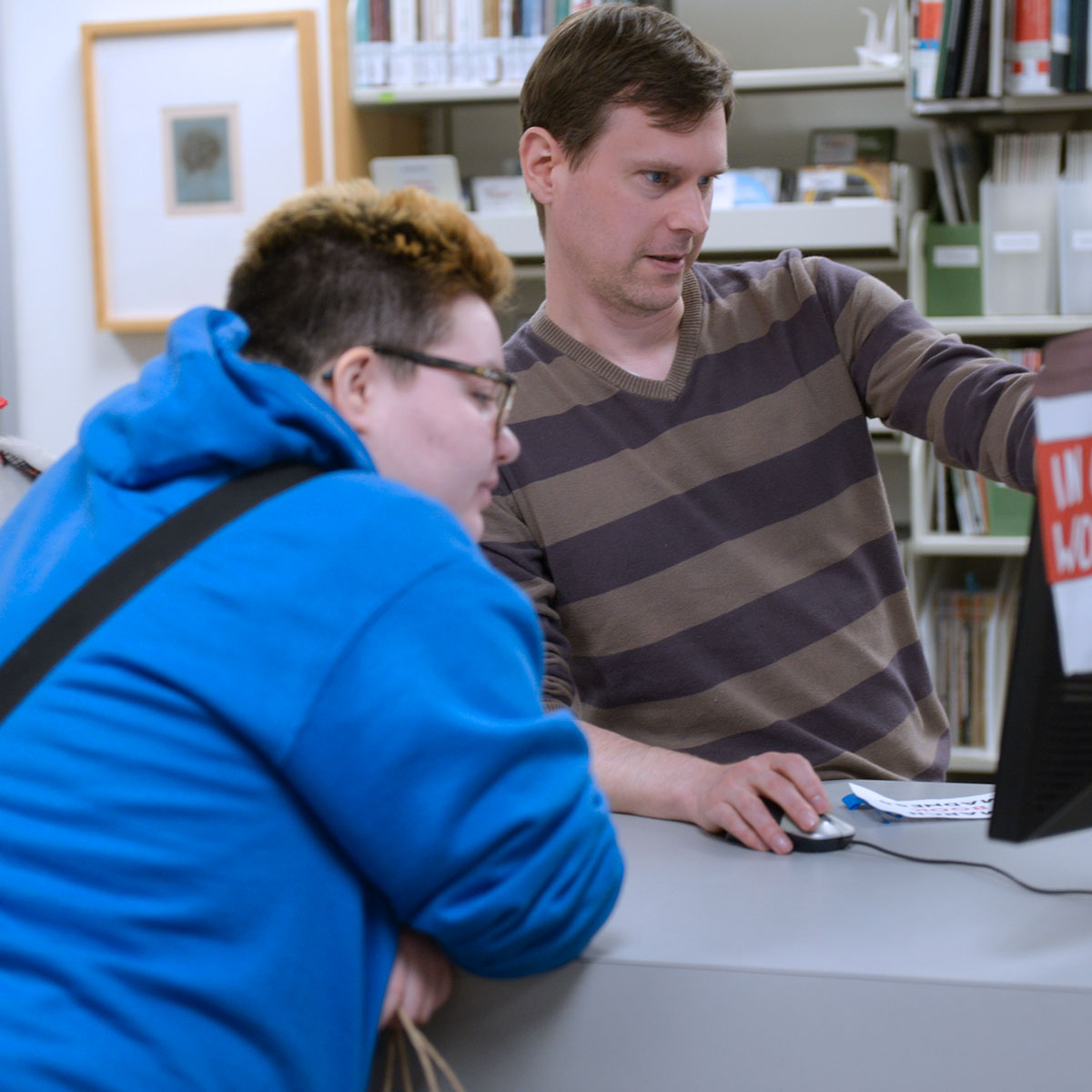 library staff and student