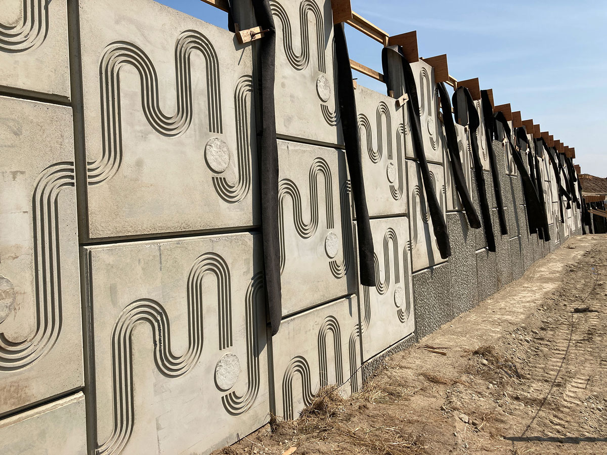 An art installation in a concrete wall.