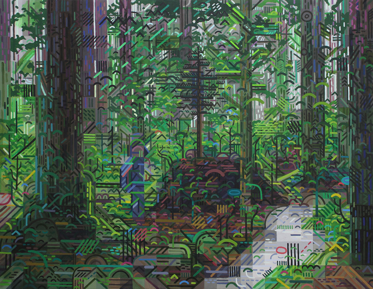 An abstract landscape painting.